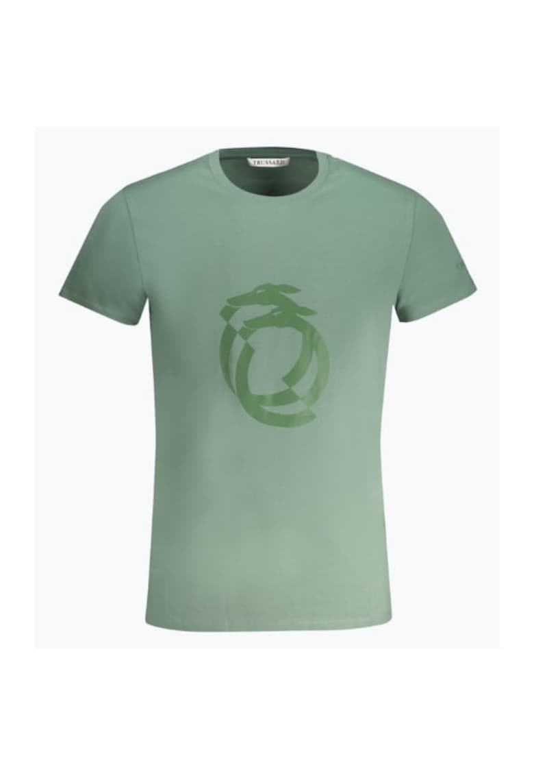 Tricou barbati cu imprimeu cu logo si decolteu la baza gatului - Verde