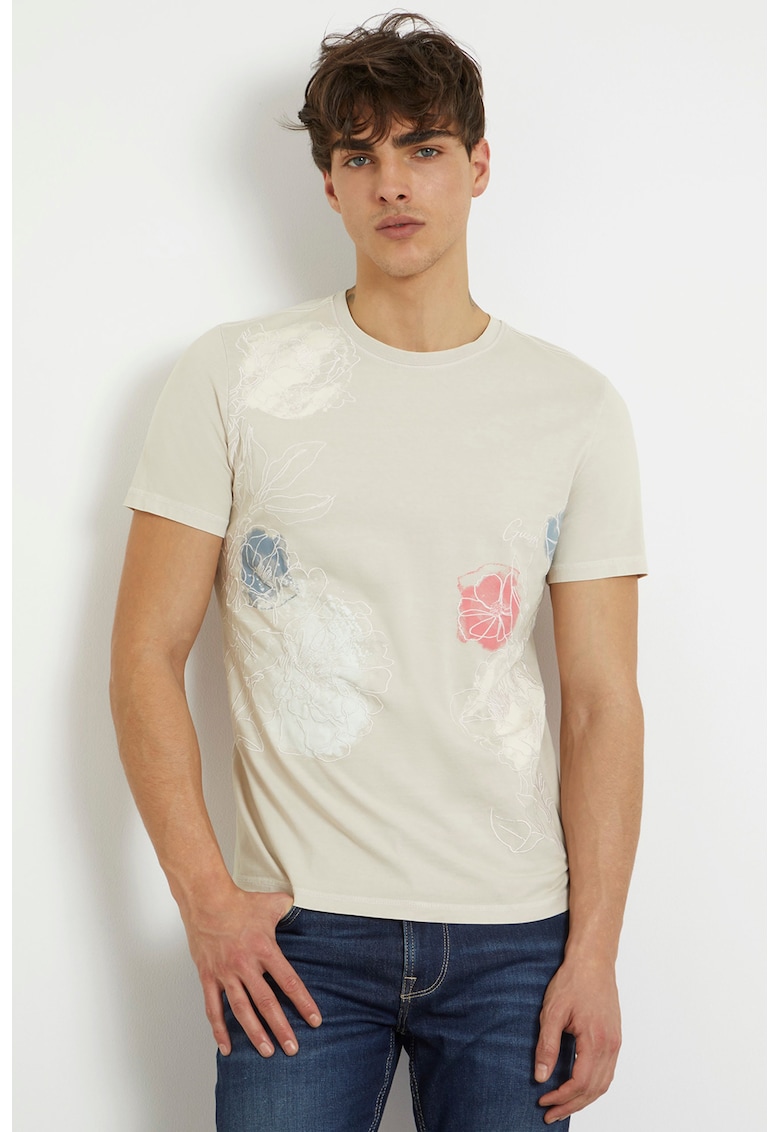 Tricou cu decolteu la baza gatului si model floral