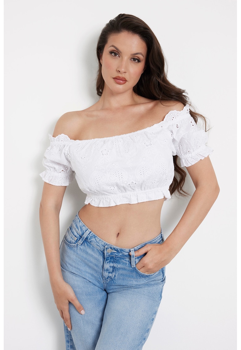 Bluza crop cu decolteu pe umeri