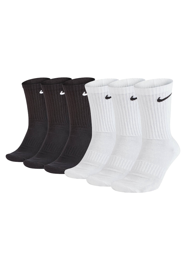 Nike Set de sosete lungi unisex cu model monograma - 6 perechi - Alb/Negru