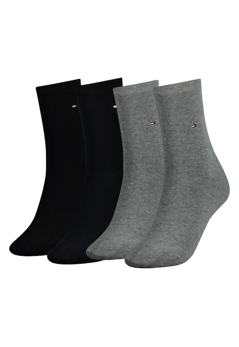 Tommy Hilfiger Set de sosete lungi cu logo brodat - 4 perechi - Negru/Gri deschis