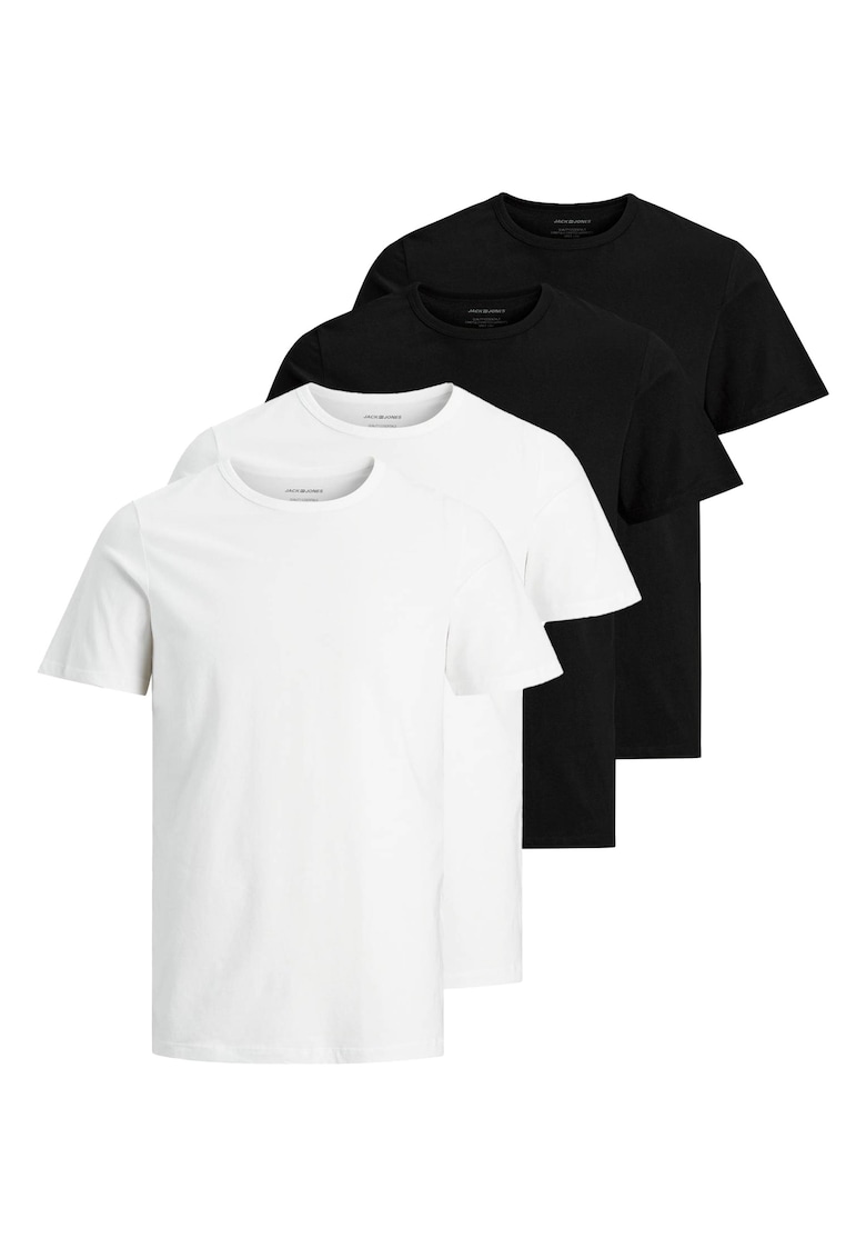 Jack & Jones Set de tricouri cu decolteu la baza gatului Basic - 4 piese - Alb/Negru