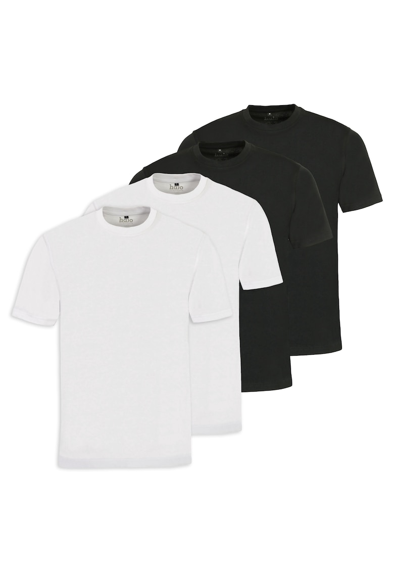 Hajo Set de tricouri de bumbac cu decolteu la baza gatului - 4 piese - Alb/Negru