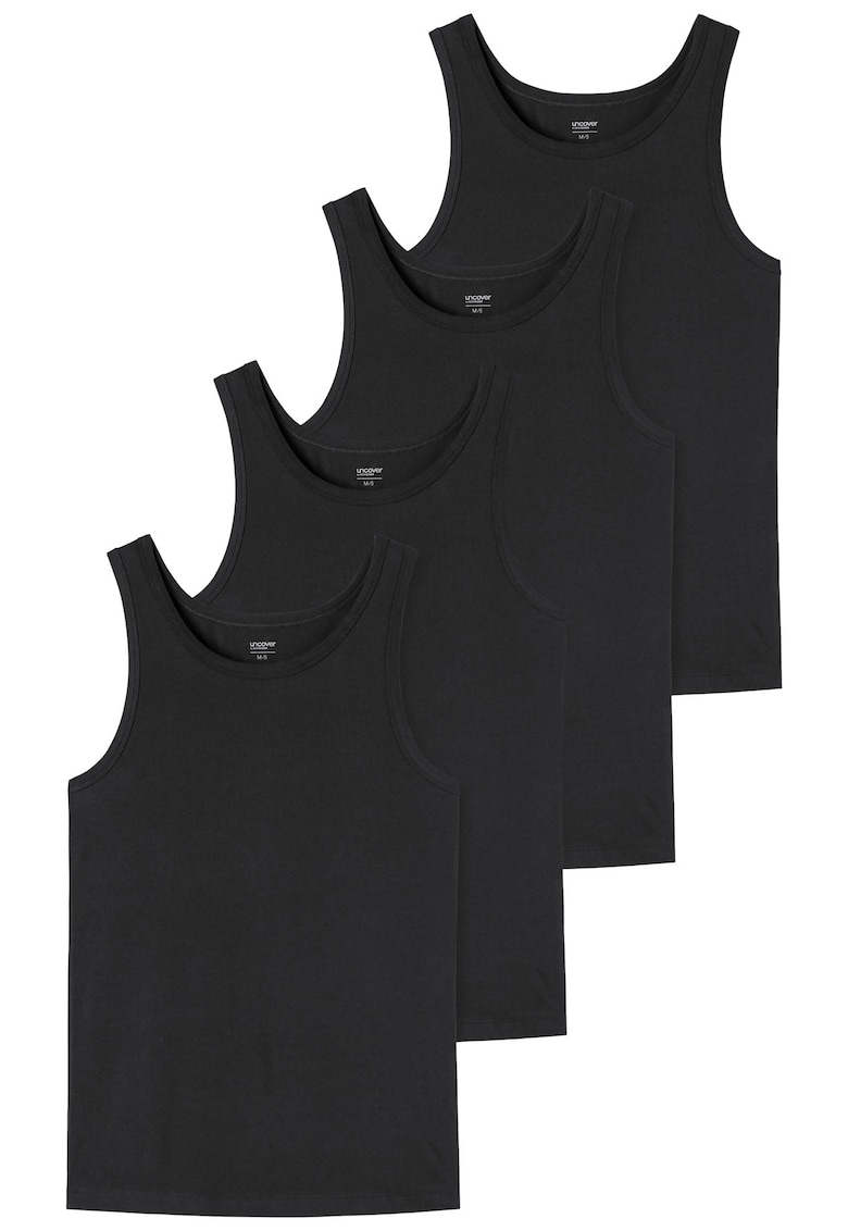 Uncover by Schiesser Set de top-uri cu decolteu rotund - 4 piese - Negru