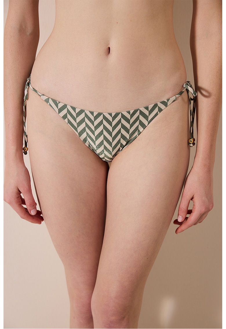Slip cu model herringbone - Verde inchis/Bej