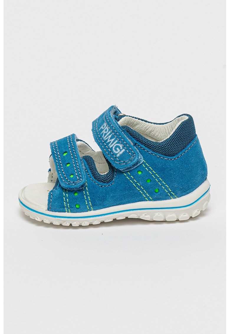 Sandale de piele intoarsa cu insertii textile - Albastru lavanda/Alb optic