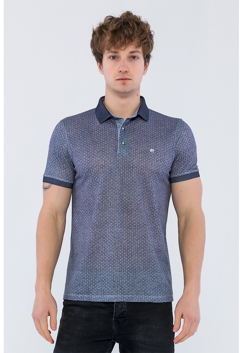 Tricou polo din amestec de bumbac - Alb/Bleumarin