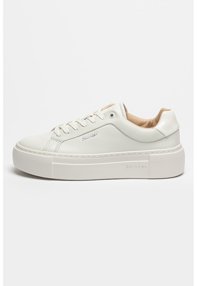 Pantofi sport flatform de piele - Alb optic/Alb murdar