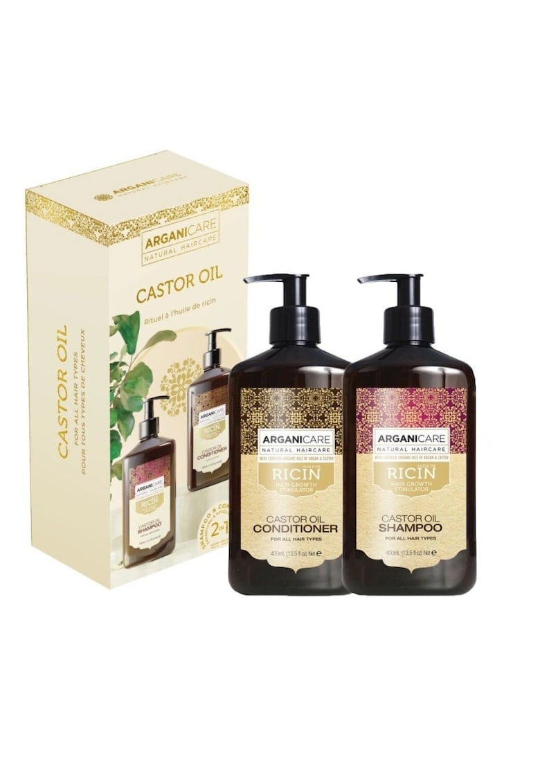 Set sampon & balsam cu ulei de ricin pentru stimularea cresterii parului - 400 ml x 2