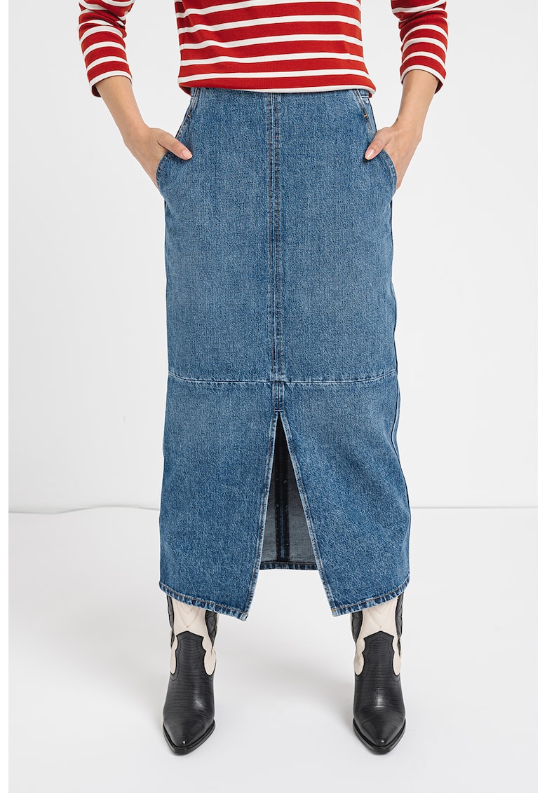 Fusta de denim cu slit frontal