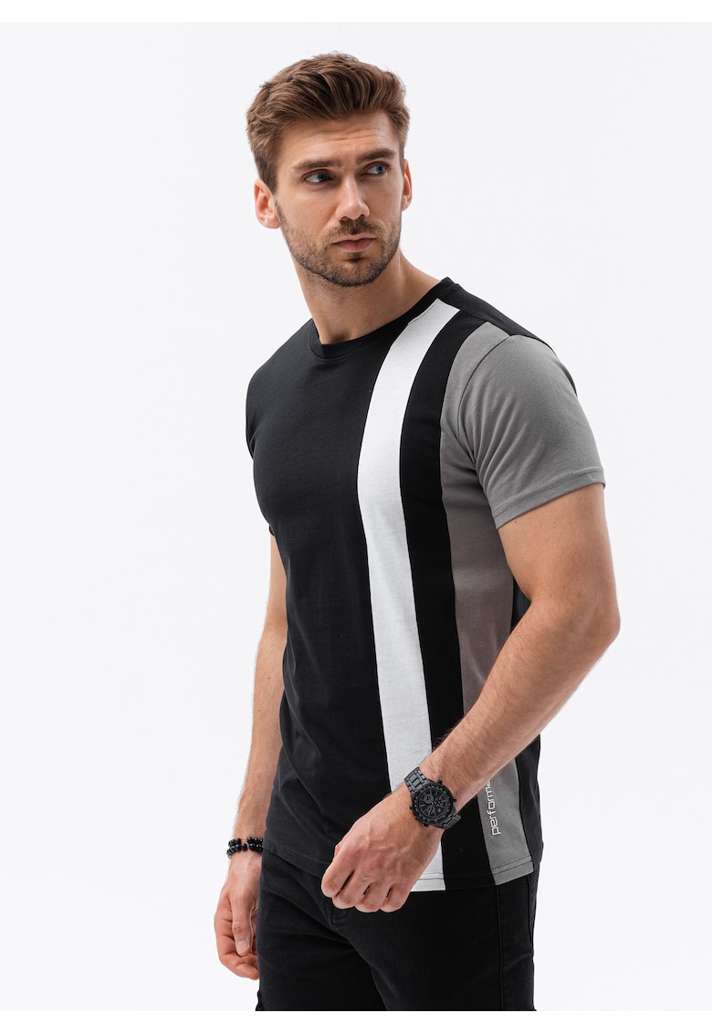 Tricou din bumbac cu model colorblock - Negru