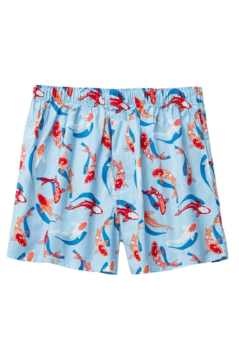 Pantaloni scurti de baie tip sort - barbati - model cu peste koi si delfini - imprimeu grafic lumea acvatica - prindere cu snur - tematica wild sea - uscare rapida - EFAYN