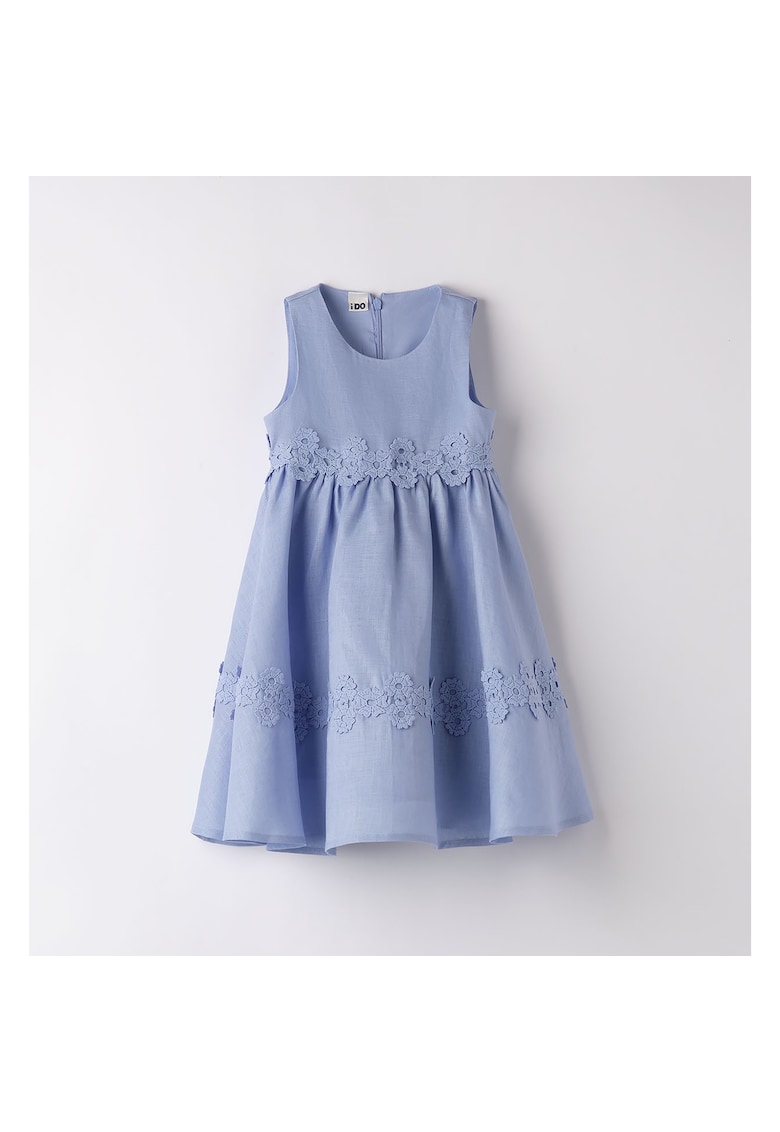 Rochie din in cu broderie pentru fete - 4.8750 - Albastru - Albastru