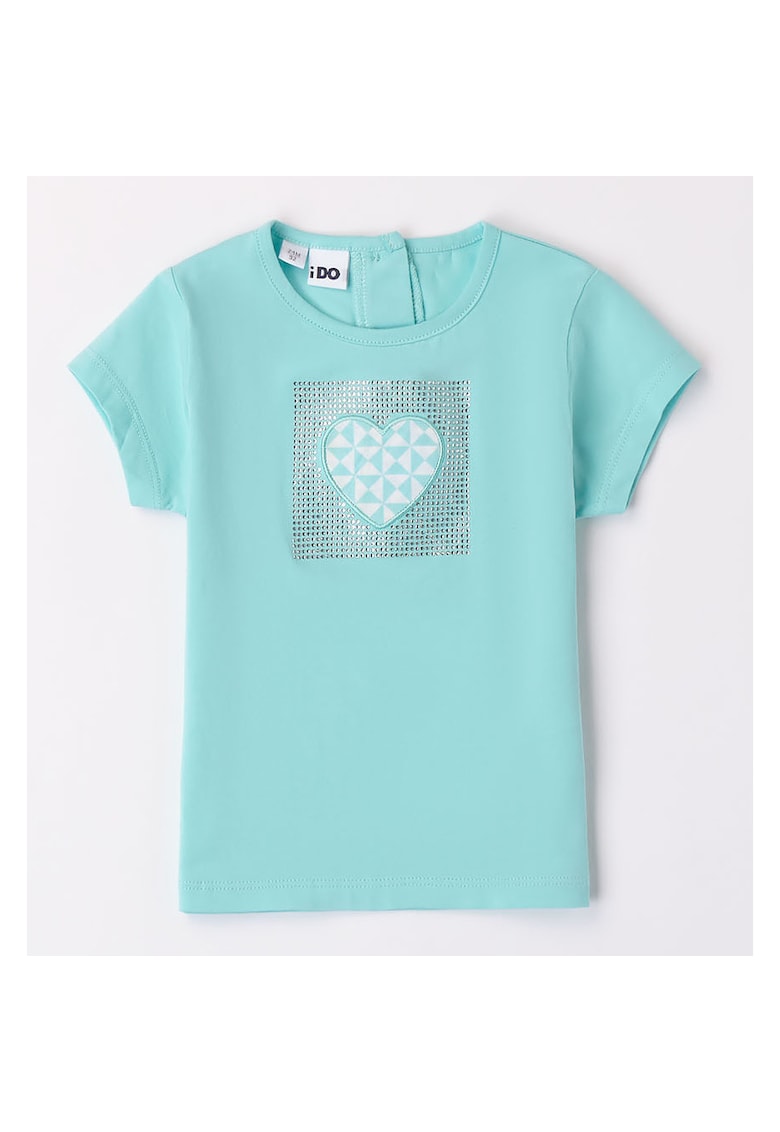 Tricou cu model inimioara si strasuri pentru fete - 4.8744 - Aqua
