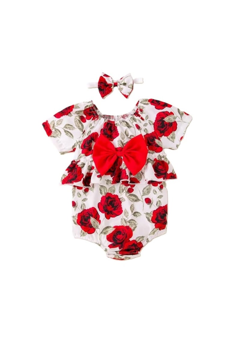 Body Cu Volanase - Cu Bentita - Model Roses - Floral - Casual - Fete - Capse - Maneca scurta - Multicolor