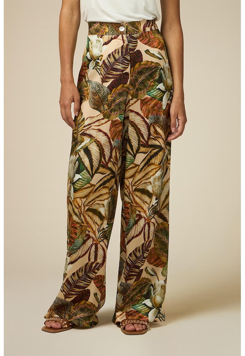 Pantaloni ampli cu model tropical