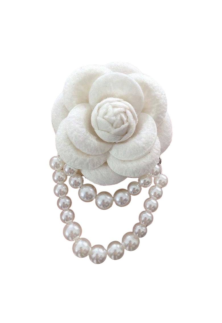 Brosa tip floare - alb unt - cu perle - Barbie C12