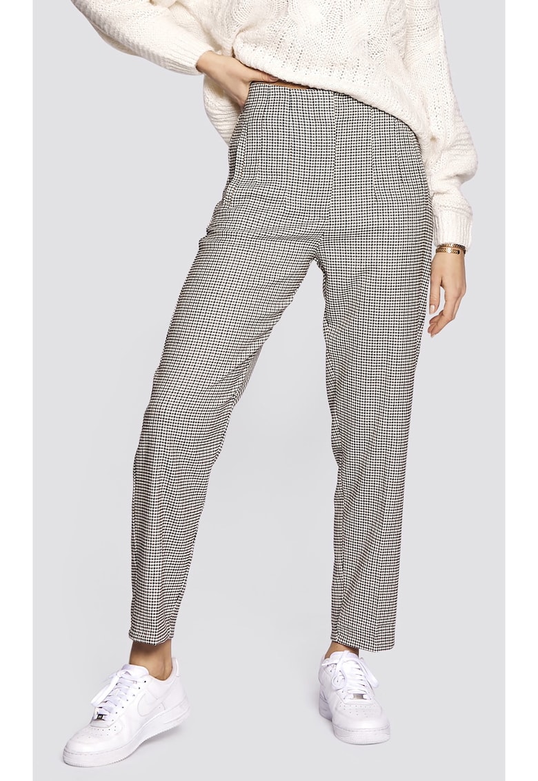 Pantaloni crop cu model cu houndstooth