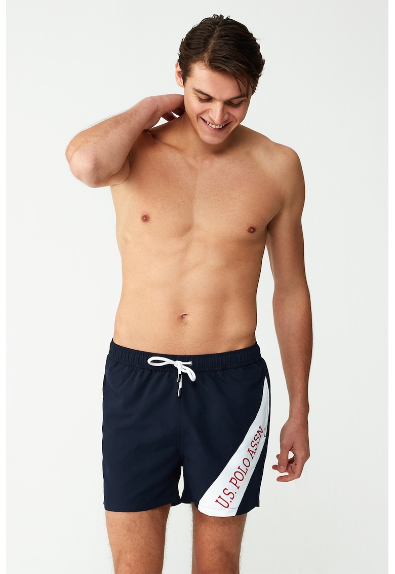 Pantaloni scurti de baie cu imprimeu logo contrastant