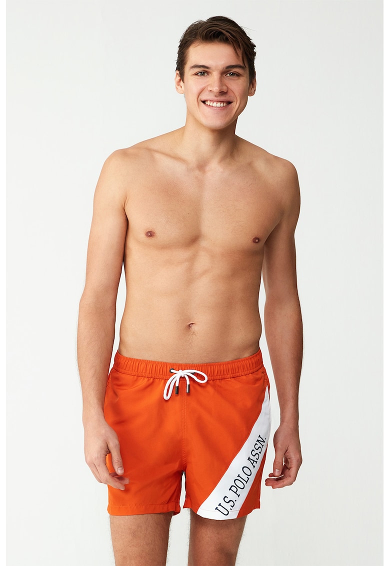 Pantaloni scurti de baie cu imprimeu logo contrastant