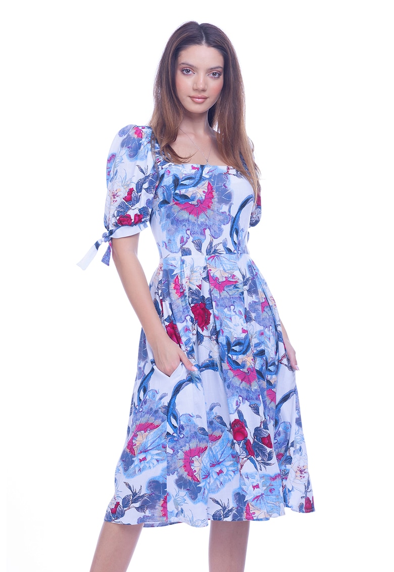 Rochie cu model floral si buzunare laterale