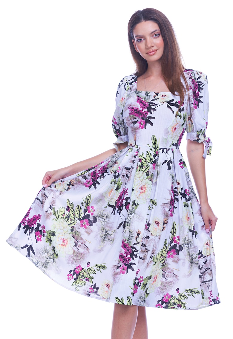 Rochie cu model floral si buzunare laterale