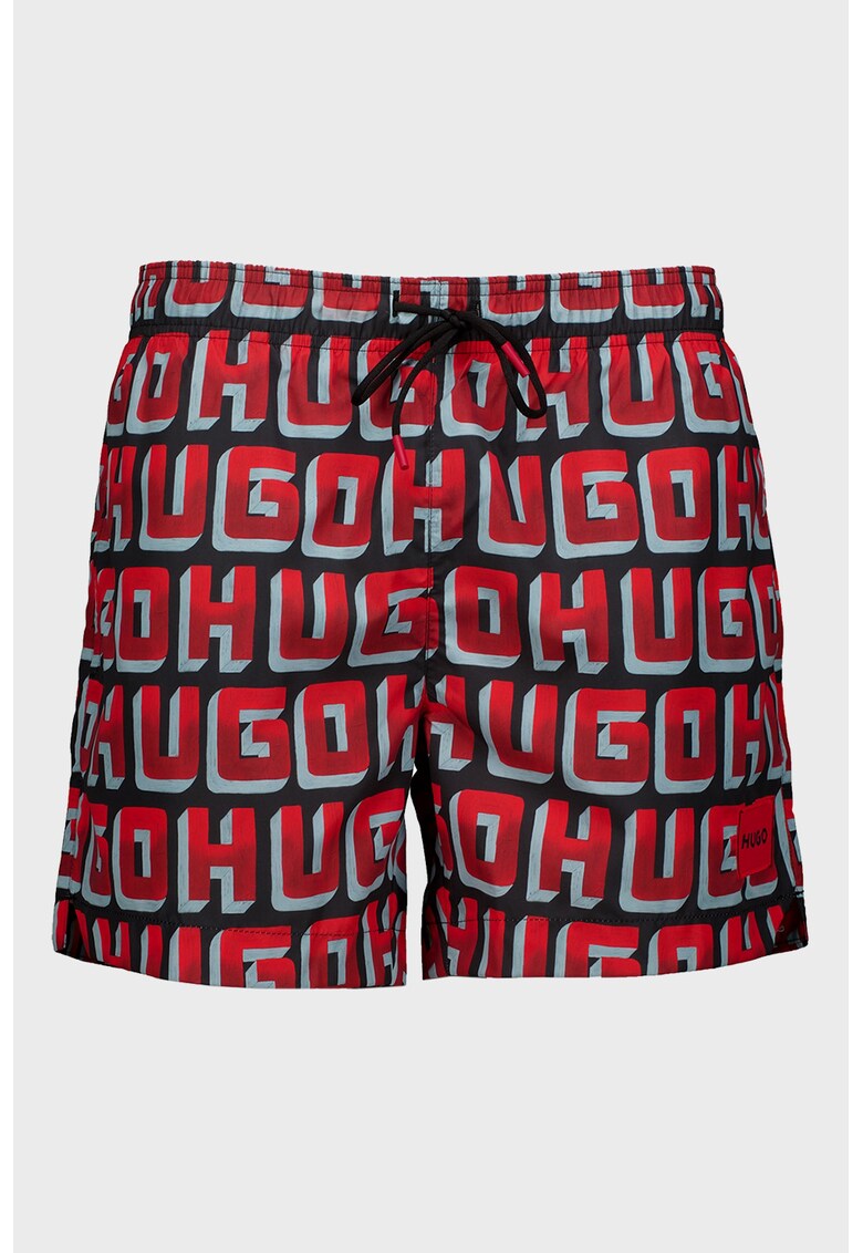 Pantaloni scurti de baie cu snur de ajustare si model logo