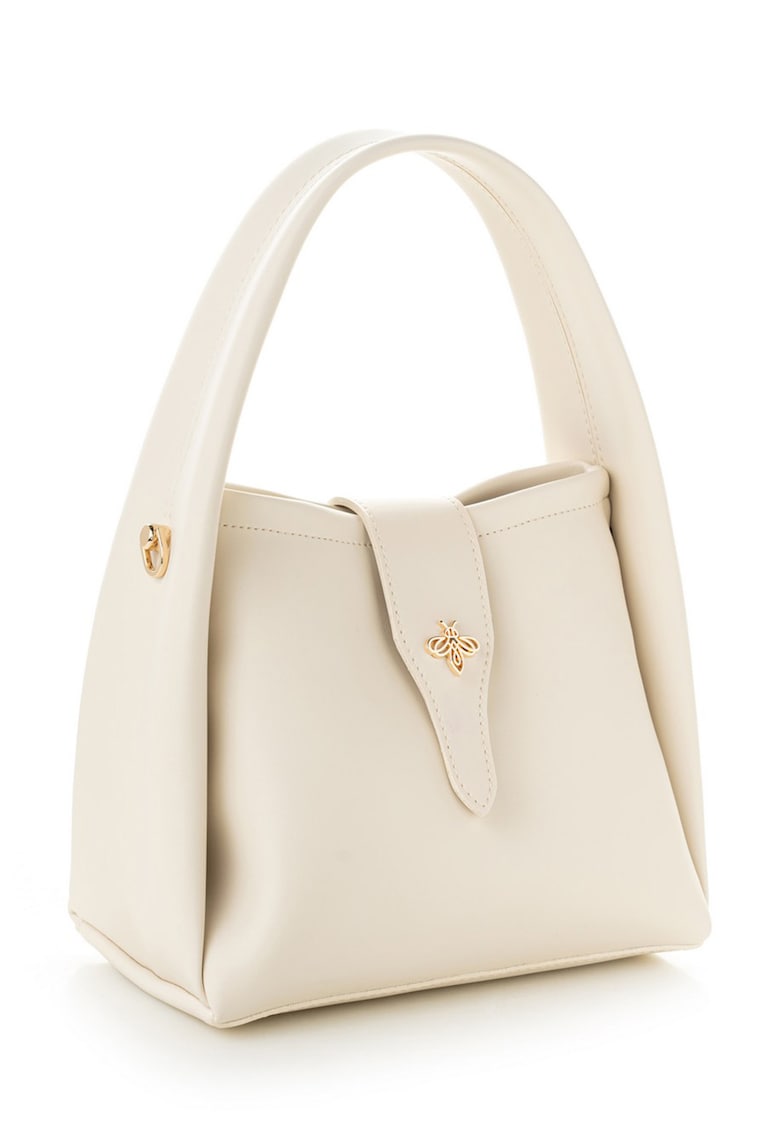 Geanta din piele ecologica cu bareta de umar detasabila - Crem