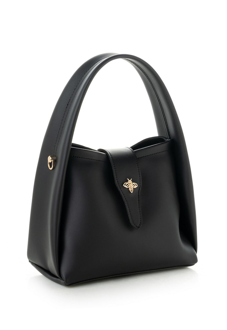 Geanta din piele ecologica cu bareta de umar detasabila - Negru