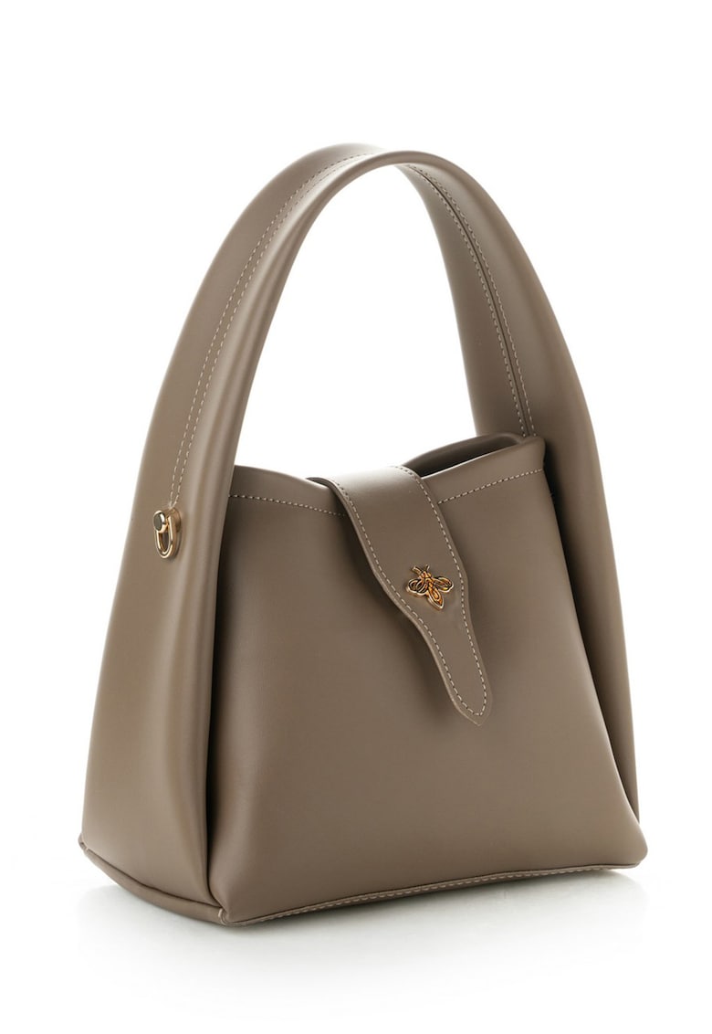 Geanta din piele ecologica cu bareta de umar detasabila - Maro taupe