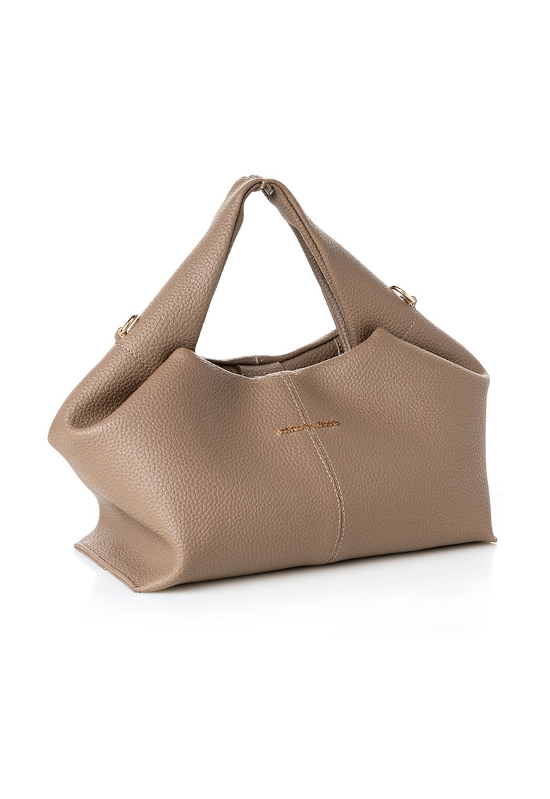 Geanta hobo din piele ecologica cu bareta detasabila - Maro taupe