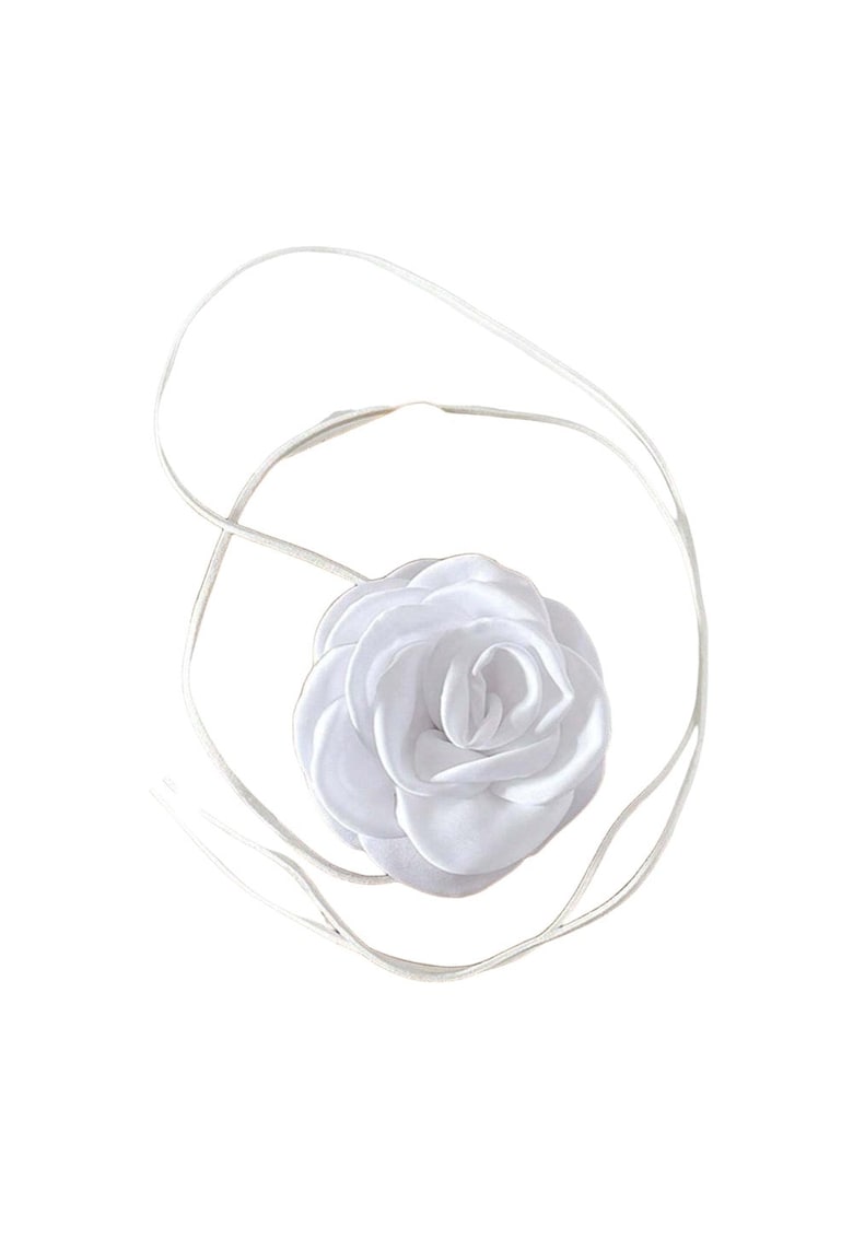 Colier choker - alb - cu floare - Bebiane C14 -