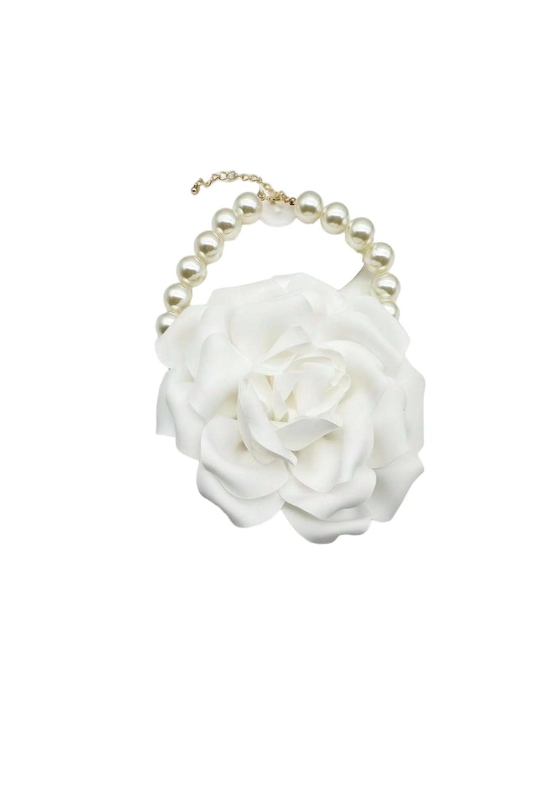 Colier choker - alb - cu perle si floare supradimensionata - Becky C14 - Colier choker - alb - cu perle si floare supradimensionata - Becky C14 -