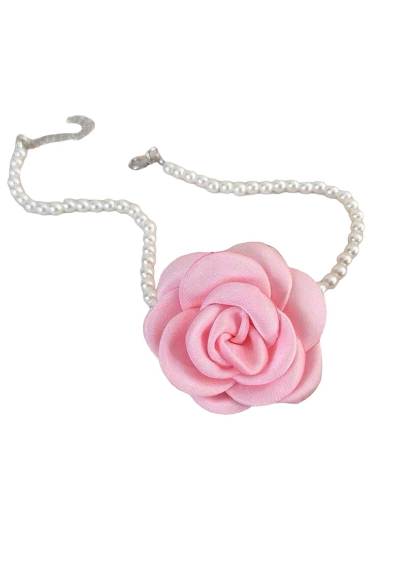 Colier choker - cu perle si floare roz - Begitta C14 -