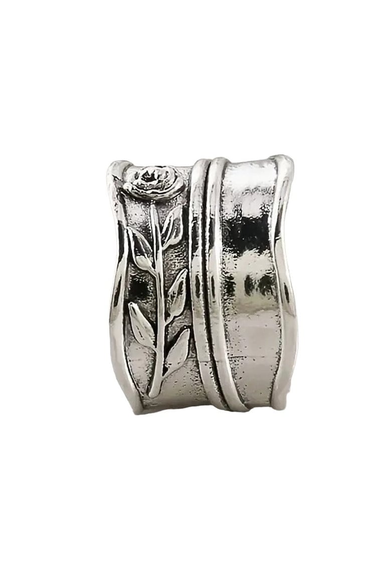 Inel argintiu - lat - cu model in relief - trandafir - Nenya C2 - 8 (circumferinta: 57 mm