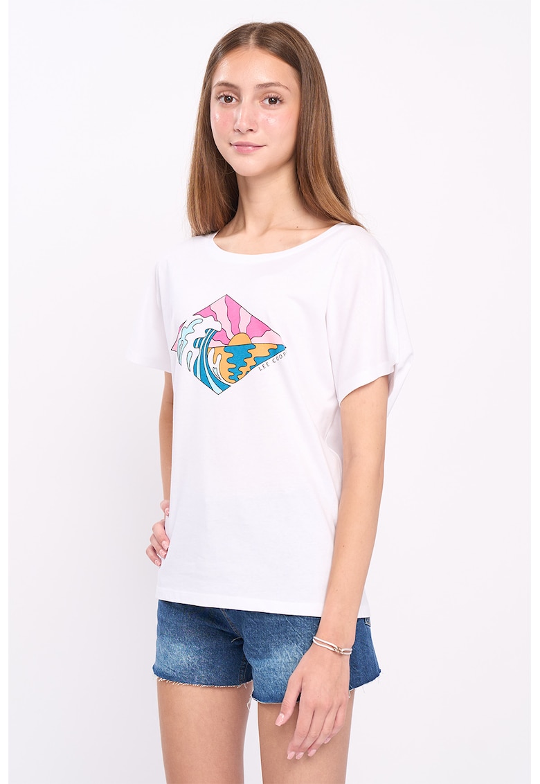 Tricou din bumbac cu decolteu rotund si imprimeu grafic