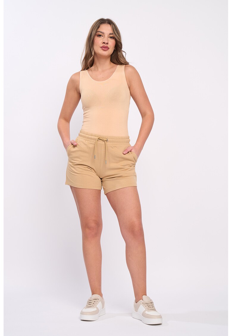 Pantaloni scurti din amestec de bumbac cu logo - Bej
