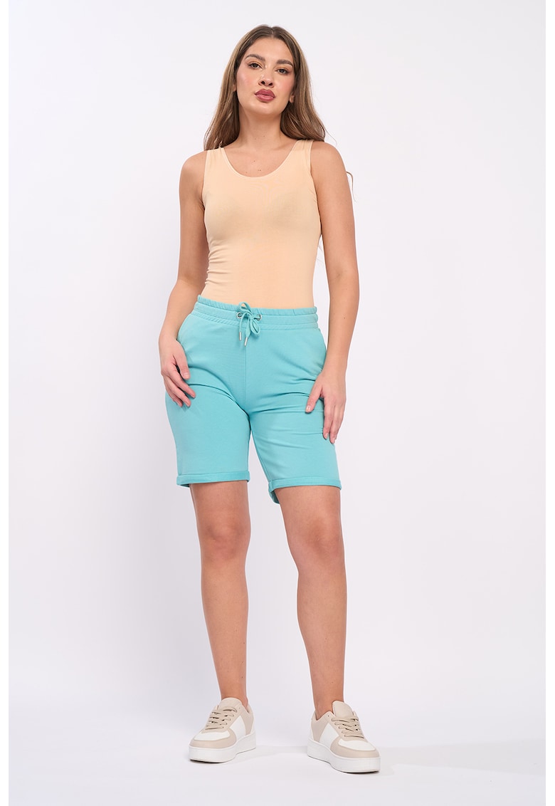 Pantaloni scurti sport cu talie inalta - Albastru deschis