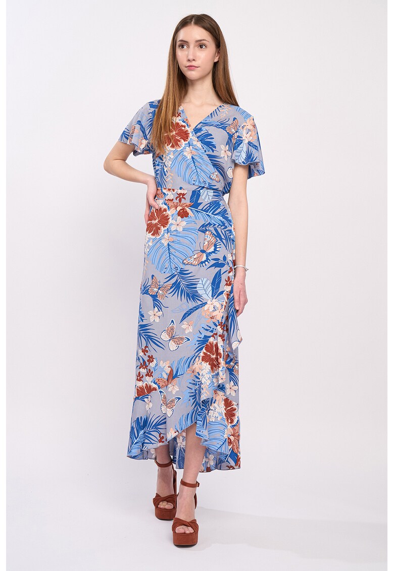 Rochie petrecuta cu imprimeu tropical - Maro/Albastru