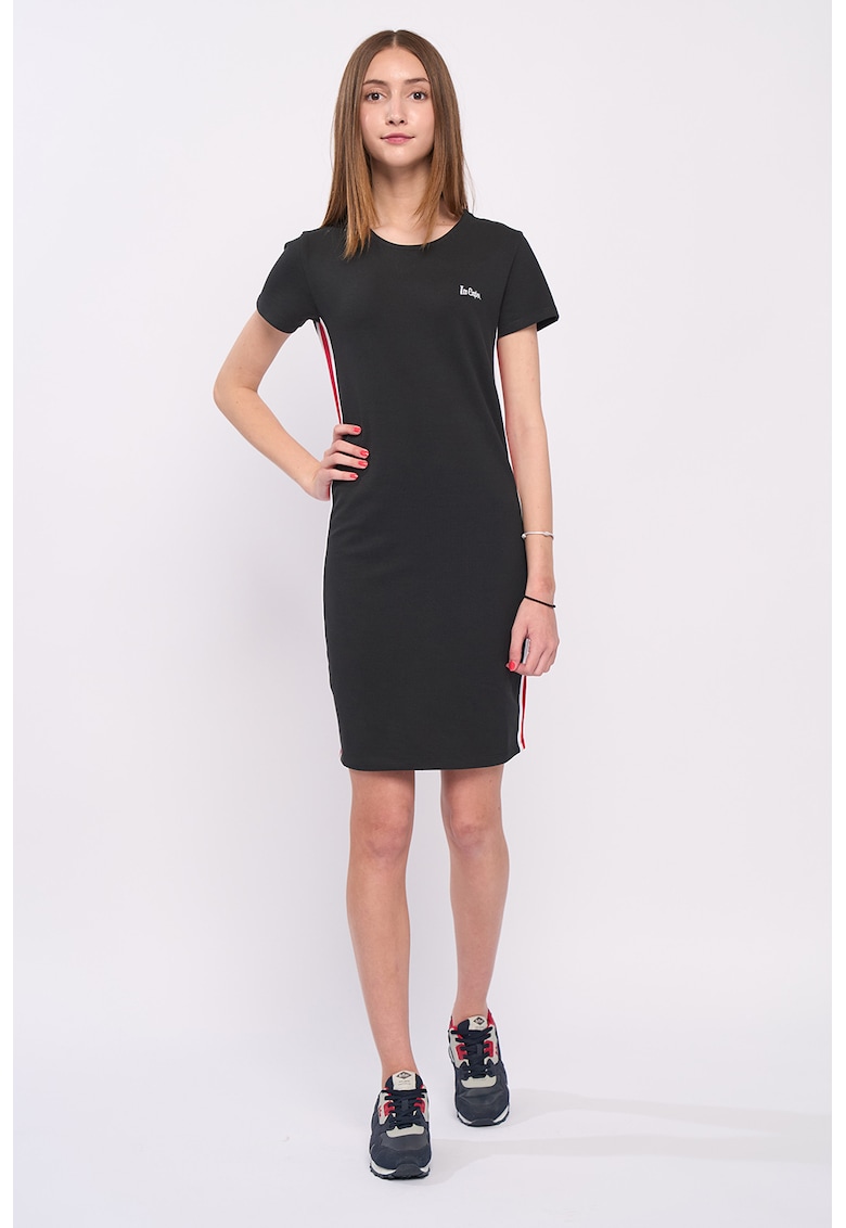 Rochie din piqué cu insertii cu dungi - Negru