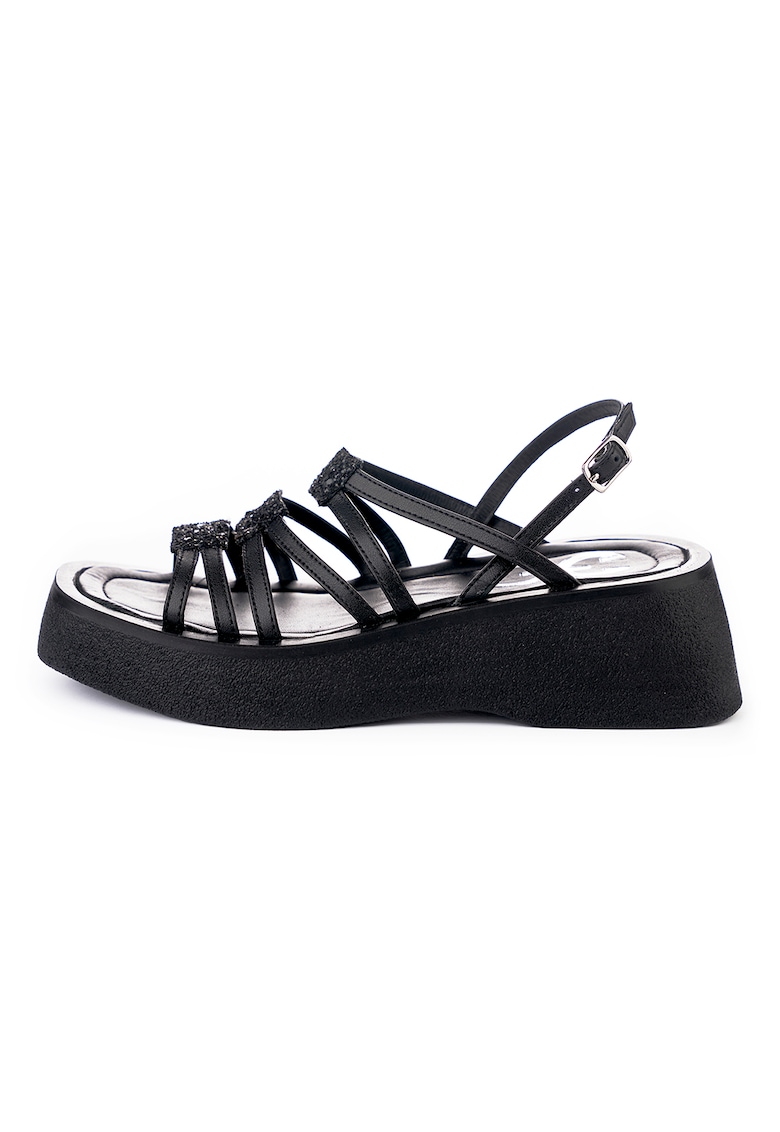 Sandale din piele cu talpa wedge Astrid
