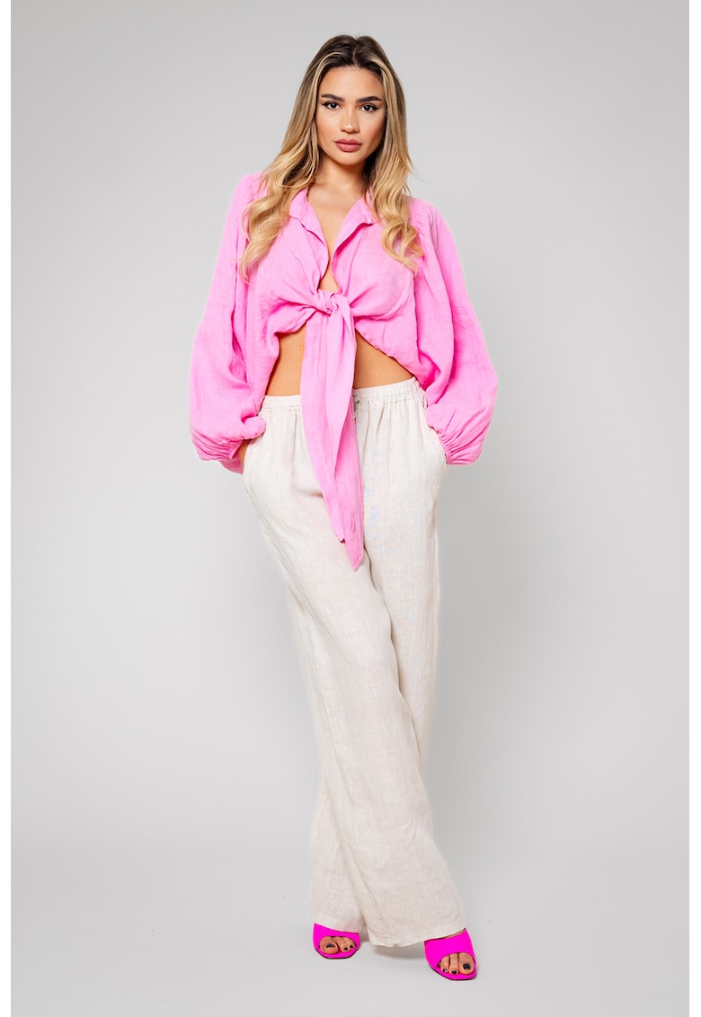 Set de camasa si pantaloni cu croiala ampla din in