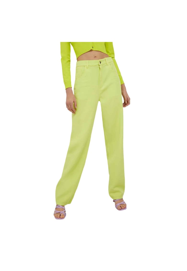 Pantaloni dama evazati - galbeni - bumbac -