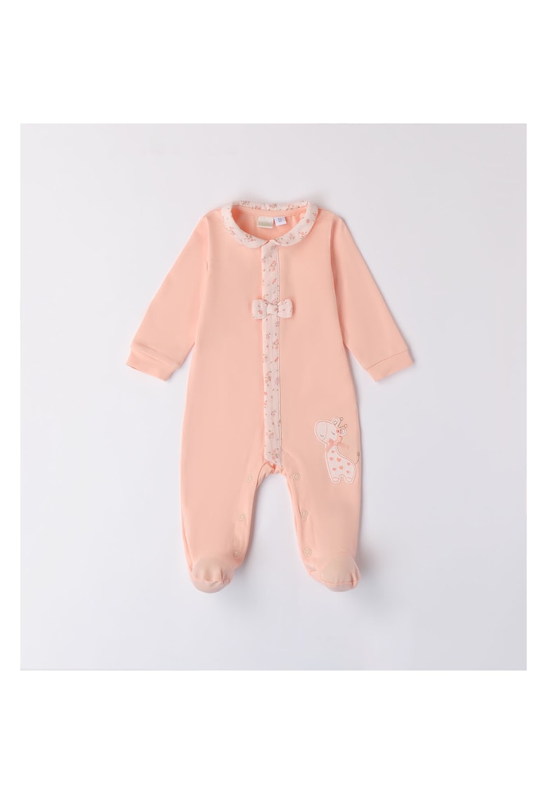 Salopeta cu imprimeu si fundita pentru fetita nou nascut - 4.8158 - Piersica - Alb/Piersica