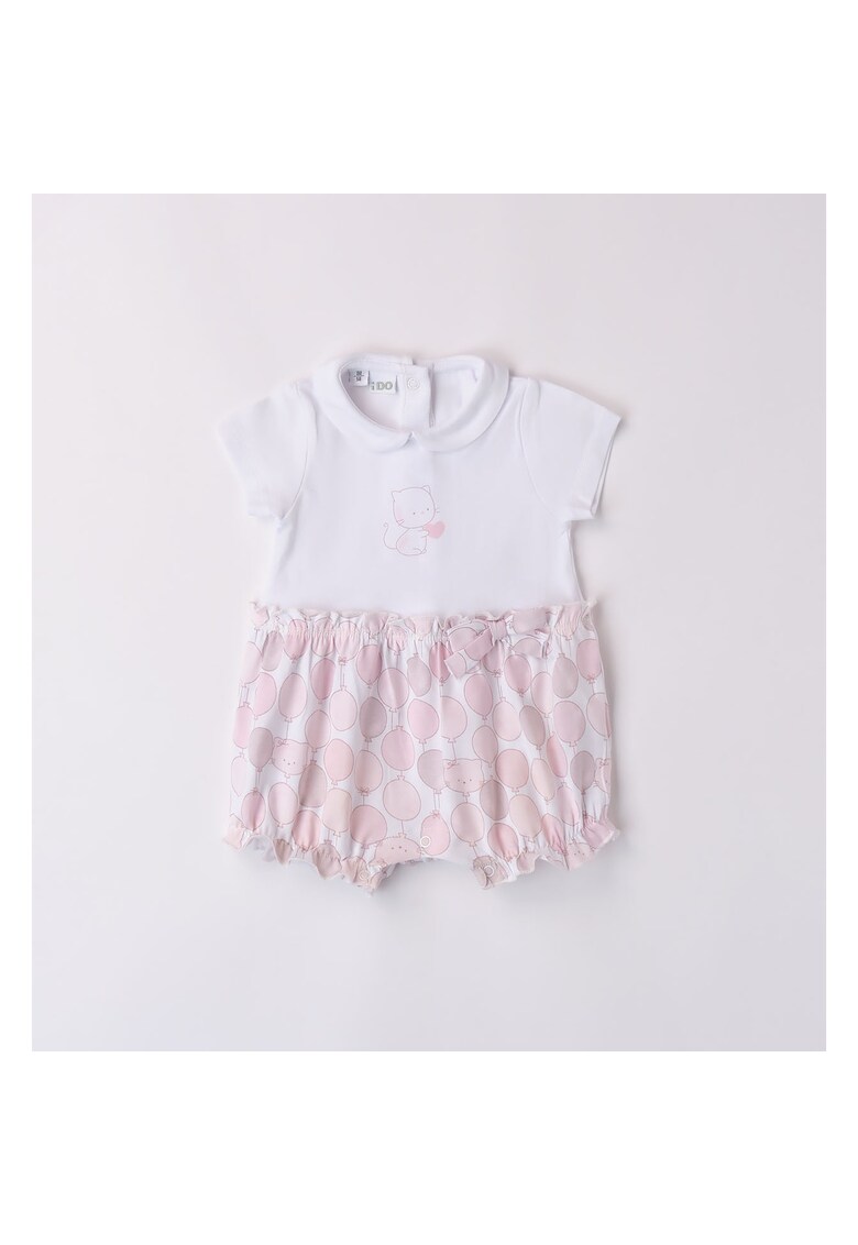 Salopeta scurta cu imprimeu pentru fetita nou nascut - 4.8161 - Alb/Roz - Alb/Roz