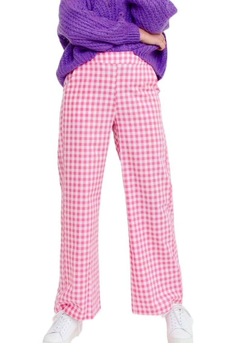 Pantaloni dama - Bumbac - Alb/Roz