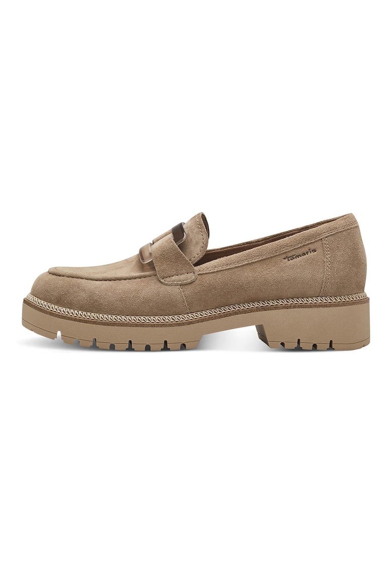 Pantofi loafer de piele intoarsa cu toc masiv