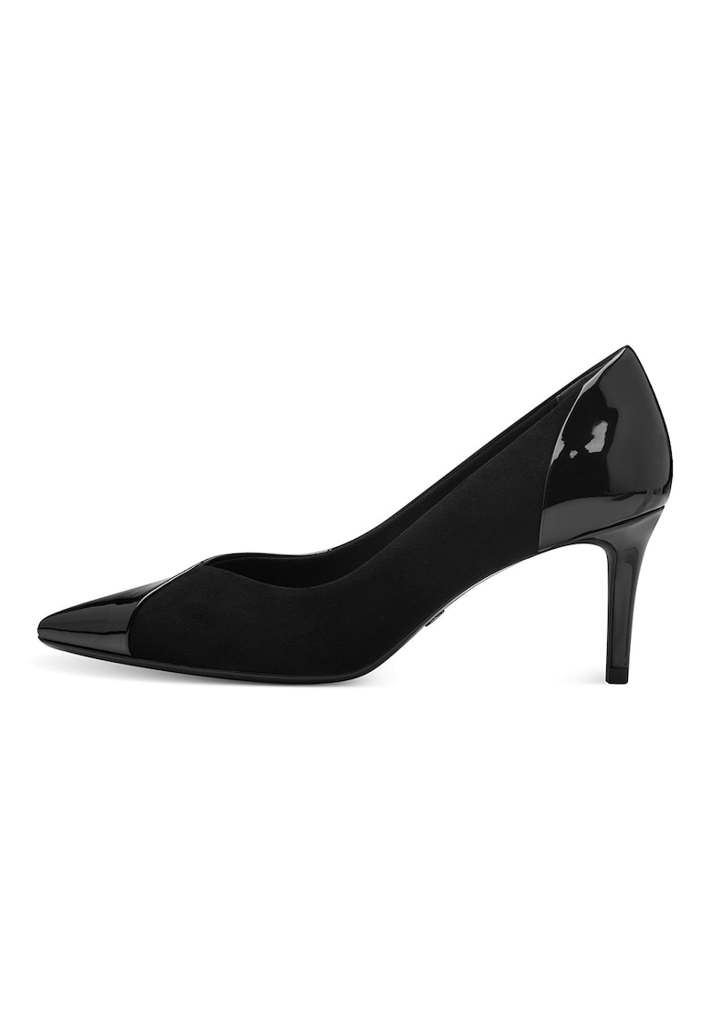 Pantofi de piele si material textil cu varf ascutit - Negru