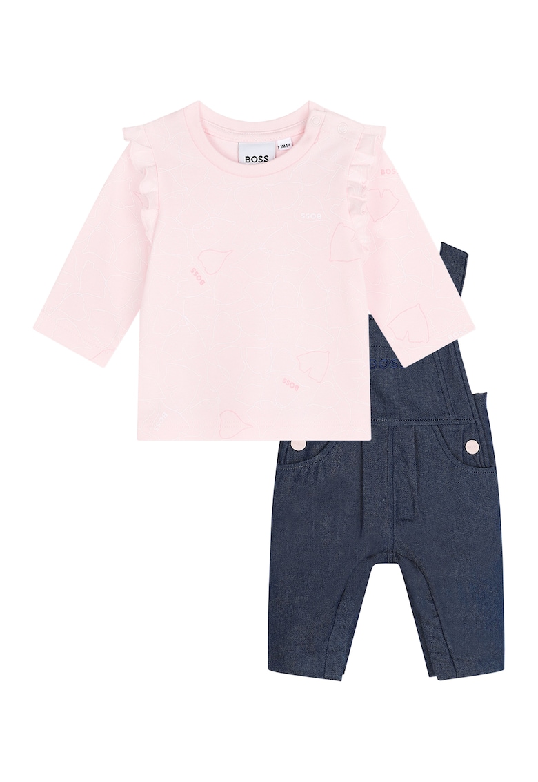 Set de salopeta din denim cu bluza cu model