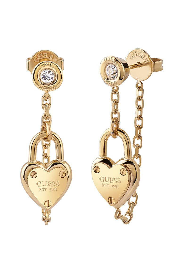 Cercei cu talismane in forma de inima si cristale - Auriu